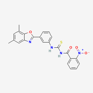 molecular formula C23H18N4O4S B3680669 N-{[3-(5,7-dimethyl-1,3-benzoxazol-2-yl)phenyl]carbamothioyl}-2-nitrobenzamide 