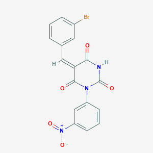 molecular formula C17H10BrN3O5 B3680786 (5E)-5-[(3-bromophenyl)methylidene]-1-(3-nitrophenyl)-1,3-diazinane-2,4,6-trione 