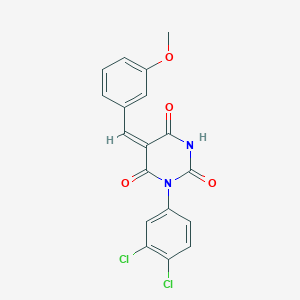 molecular formula C18H12Cl2N2O4 B3680798 (5E)-1-(3,4-dichlorophenyl)-5-[(3-methoxyphenyl)methylidene]-1,3-diazinane-2,4,6-trione 