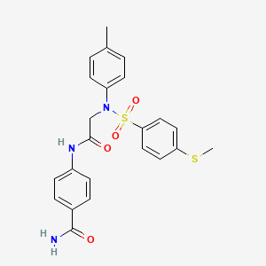 molecular formula C23H23N3O4S2 B3680910 4-[(N-(4-methylphenyl)-N-{[4-(methylthio)phenyl]sulfonyl}glycyl)amino]benzamide 