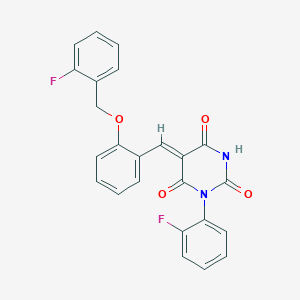 molecular formula C24H16F2N2O4 B3681190 (5Z)-1-(2-fluorophenyl)-5-[[2-[(2-fluorophenyl)methoxy]phenyl]methylidene]-1,3-diazinane-2,4,6-trione 