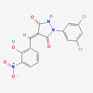 molecular formula C16H9Cl2N3O5 B3681250 (4Z)-1-(3,5-dichlorophenyl)-4-[(2-hydroxy-3-nitrophenyl)methylidene]pyrazolidine-3,5-dione 