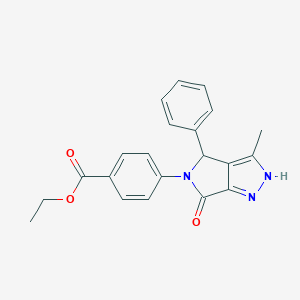 molecular formula C21H19N3O3 B368131 ethyl 4-(3-methyl-6-oxo-4-phenyl-4,6-dihydropyrrolo[3,4-c]pyrazol-5(1H)-yl)benzoate CAS No. 573945-16-1