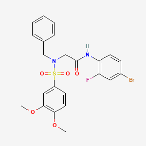 molecular formula C23H22BrFN2O5S B3681329 2-[benzyl-(3,4-dimethoxyphenyl)sulfonylamino]-N-(4-bromo-2-fluorophenyl)acetamide 