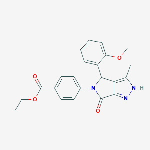 molecular formula C22H21N3O4 B368136 Ethyl 4-[4-(2-methoxyphenyl)-3-methyl-6-oxo-2,4-dihydropyrrolo[3,4-c]pyrazol-5-yl]benzoate CAS No. 841207-80-5