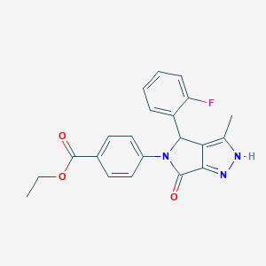 molecular formula C21H18FN3O3 B368139 ethyl 4-[4-(2-fluorophenyl)-3-methyl-6-oxo-4,6-dihydropyrrolo[3,4-c]pyrazol-5(1H)-yl]benzoate CAS No. 696629-01-3