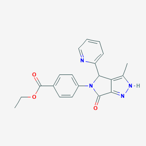 molecular formula C20H18N4O3 B368141 Ethyl 4-(3-methyl-6-oxo-4-pyridin-2-yl-2,4-dihydropyrrolo[3,4-c]pyrazol-5-yl)benzoate CAS No. 577696-76-5