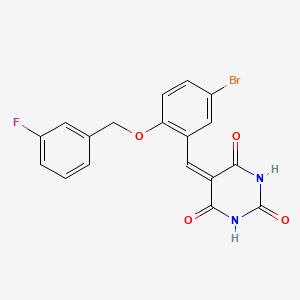 molecular formula C18H12BrFN2O4 B3681431 5-[[5-Bromo-2-[(3-fluorophenyl)methoxy]phenyl]methylidene]-1,3-diazinane-2,4,6-trione 