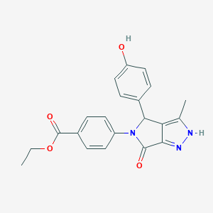 molecular formula C21H19N3O4 B368144 Ethyl 4-[4-(4-hydroxyphenyl)-3-methyl-6-oxo-2,4-dihydropyrrolo[3,4-c]pyrazol-5-yl]benzoate CAS No. 573695-84-8