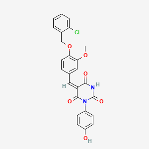 (5E)-5-[[4-[(2-chlorophenyl)methoxy]-3-methoxyphenyl]methylidene]-1-(4-hydroxyphenyl)-1,3-diazinane-2,4,6-trione