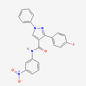 molecular formula C22H15FN4O3 B3681670 3-(4-fluorophenyl)-N-(3-nitrophenyl)-1-phenylpyrazole-4-carboxamide 