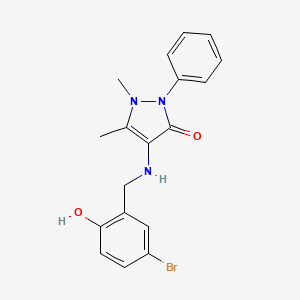 molecular formula C18H18BrN3O2 B3681709 4-{[(5-BROMO-2-HYDROXYPHENYL)METHYL]AMINO}-1,5-DIMETHYL-2-PHENYL-2,3-DIHYDRO-1H-PYRAZOL-3-ONE 