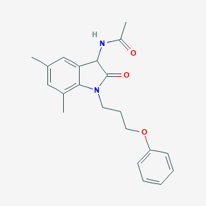 molecular formula C21H24N2O3 B368171 N-[5,7-dimethyl-2-oxo-1-(3-phenoxypropyl)-2,3-dihydro-1H-indol-3-yl]acetamide CAS No. 1008693-85-3