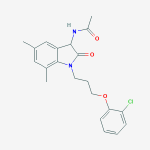 molecular formula C21H23ClN2O3 B368176 N-{1-[3-(2-chlorophenoxy)propyl]-5,7-dimethyl-2-oxo-2,3-dihydro-1H-indol-3-yl}acetamide CAS No. 1008690-53-6
