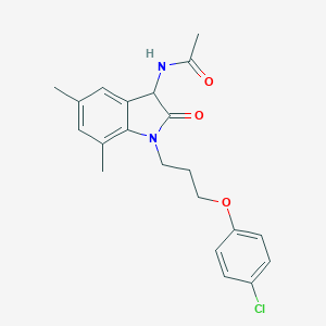 molecular formula C21H23ClN2O3 B368180 N-{1-[3-(4-chlorophenoxy)propyl]-5,7-dimethyl-2-oxo-2,3-dihydro-1H-indol-3-yl}acetamide CAS No. 1008690-48-9