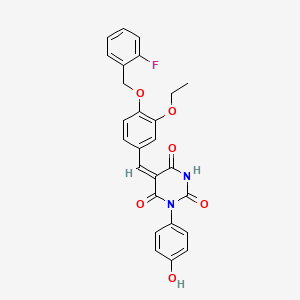 (5E)-5-[[3-ethoxy-4-[(2-fluorophenyl)methoxy]phenyl]methylidene]-1-(4-hydroxyphenyl)-1,3-diazinane-2,4,6-trione