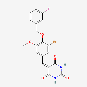 5-[[3-Bromo-4-[(3-fluorophenyl)methoxy]-5-methoxyphenyl]methylidene]-1,3-diazinane-2,4,6-trione