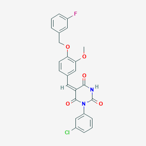 (5E)-1-(3-chlorophenyl)-5-[[4-[(3-fluorophenyl)methoxy]-3-methoxyphenyl]methylidene]-1,3-diazinane-2,4,6-trione