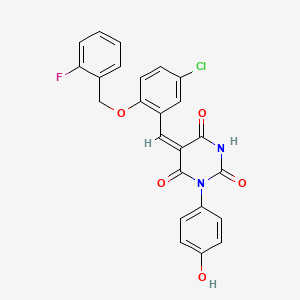 (5E)-5-[[5-chloro-2-[(2-fluorophenyl)methoxy]phenyl]methylidene]-1-(4-hydroxyphenyl)-1,3-diazinane-2,4,6-trione