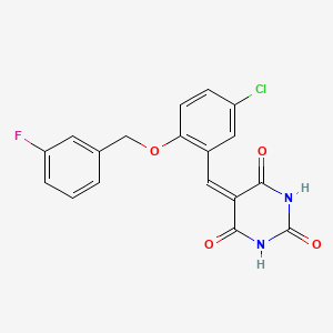 molecular formula C18H12ClFN2O4 B3682279 5-[[5-Chloro-2-[(3-fluorophenyl)methoxy]phenyl]methylidene]-1,3-diazinane-2,4,6-trione 