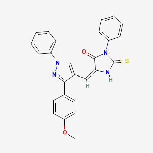 molecular formula C26H20N4O2S B3682462 (5E)-5-{[3-(4-Methoxyphenyl)-1-phenyl-1H-pyrazol-4-YL]methylidene}-3-phenyl-2-sulfanylideneimidazolidin-4-one 