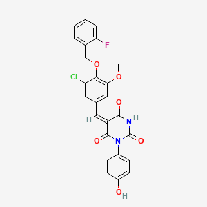 (5E)-5-[[3-chloro-4-[(2-fluorophenyl)methoxy]-5-methoxyphenyl]methylidene]-1-(4-hydroxyphenyl)-1,3-diazinane-2,4,6-trione