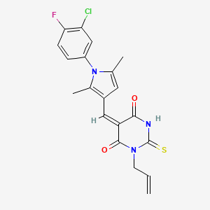 molecular formula C20H17ClFN3O2S B3682539 (5E)-5-{[1-(3-chloro-4-fluorophenyl)-2,5-dimethyl-1H-pyrrol-3-yl]methylidene}-1-(prop-2-en-1-yl)-2-thioxodihydropyrimidine-4,6(1H,5H)-dione 