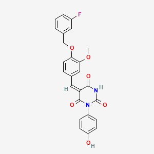 (5E)-5-[[4-[(3-fluorophenyl)methoxy]-3-methoxyphenyl]methylidene]-1-(4-hydroxyphenyl)-1,3-diazinane-2,4,6-trione