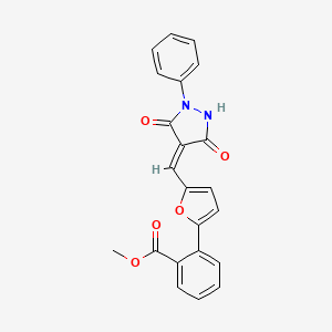 molecular formula C22H16N2O5 B3682794 METHYL 2-(5-{[(4E)-3,5-DIOXO-1-PHENYLPYRAZOLIDIN-4-YLIDENE]METHYL}FURAN-2-YL)BENZOATE 