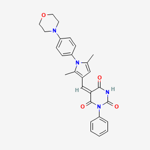 (5E)-5-[[2,5-dimethyl-1-(4-morpholin-4-ylphenyl)pyrrol-3-yl]methylidene]-1-phenyl-1,3-diazinane-2,4,6-trione