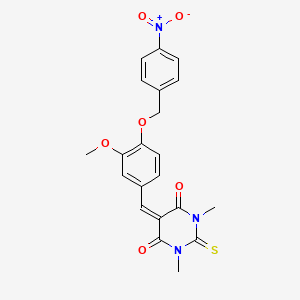 molecular formula C21H19N3O6S B3683528 5-{3-methoxy-4-[(4-nitrobenzyl)oxy]benzylidene}-1,3-dimethyl-2-thioxodihydropyrimidine-4,6(1H,5H)-dione 