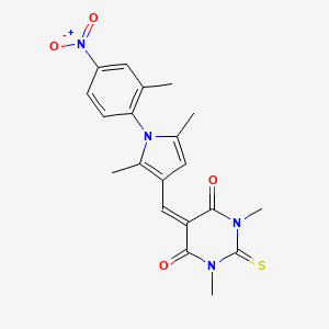 molecular formula C20H20N4O4S B3683543 5-{[2,5-DIMETHYL-1-(2-METHYL-4-NITROPHENYL)-1H-PYRROL-3-YL]METHYLIDENE}-1,3-DIMETHYL-2-SULFANYLIDENE-1,3-DIAZINANE-4,6-DIONE 