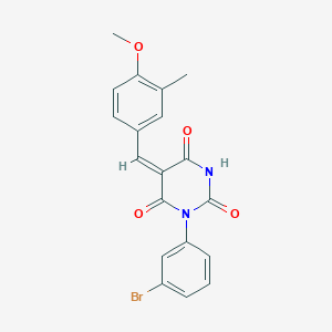 molecular formula C19H15BrN2O4 B3683647 (5E)-1-(3-bromophenyl)-5-(4-methoxy-3-methylbenzylidene)pyrimidine-2,4,6(1H,3H,5H)-trione 