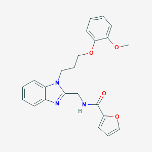 molecular formula C23H23N3O4 B368375 2-furyl-N-({1-[3-(2-methoxyphenoxy)propyl]benzimidazol-2-yl}methyl)carboxamide CAS No. 920116-14-9
