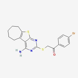 molecular formula C19H18BrN3OS2 B3683902 2-[(4-amino-6,7,8,9-tetrahydro-5H-cyclohepta[4,5]thieno[2,3-d]pyrimidin-2-yl)thio]-1-(4-bromophenyl)ethanone 