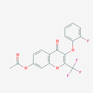 molecular formula C18H10F4O5 B3683937 3-(2-fluorophenoxy)-4-oxo-2-(trifluoromethyl)-4H-chromen-7-yl acetate 