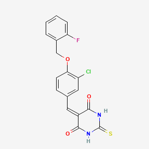 molecular formula C18H12ClFN2O3S B3683993 5-{3-chloro-4-[(2-fluorobenzyl)oxy]benzylidene}-2-thioxodihydro-4,6(1H,5H)-pyrimidinedione 