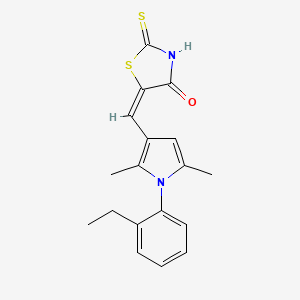 molecular formula C18H18N2OS2 B3684014 (5E)-5-{[1-(2-ETHYLPHENYL)-2,5-DIMETHYL-1H-PYRROL-3-YL]METHYLIDENE}-2-SULFANYLIDENE-1,3-THIAZOLIDIN-4-ONE 