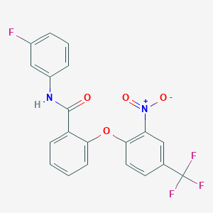 molecular formula C20H12F4N2O4 B3684047 N-(3-fluorophenyl)-2-[2-nitro-4-(trifluoromethyl)phenoxy]benzamide 