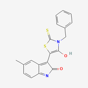 molecular formula C19H14N2O2S2 B3684125 3-(3-benzyl-4-oxo-2-thioxo-1,3-thiazolidin-5-ylidene)-5-methyl-1,3-dihydro-2H-indol-2-one 