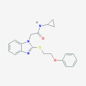 molecular formula C20H21N3O2S B368424 N-cyclopropyl-2-[2-(2-phenoxyethylthio)benzimidazolyl]acetamide CAS No. 942865-49-8