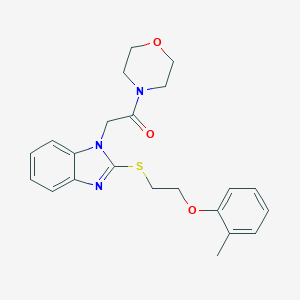 molecular formula C22H25N3O3S B368427 2-{2-[2-(2-Methylphenoxy)ethylthio]benzimidazolyl}-1-morpholin-4-ylethan-1-one CAS No. 920118-47-4