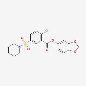 molecular formula C19H18ClNO6S B3684283 1,3-benzodioxol-5-yl 2-chloro-5-(1-piperidinylsulfonyl)benzoate 