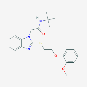 molecular formula C22H27N3O3S B368430 N-(tert-butyl)-2-{2-[2-(2-methoxyphenoxy)ethylthio]benzimidazolyl}acetamide CAS No. 943106-00-1
