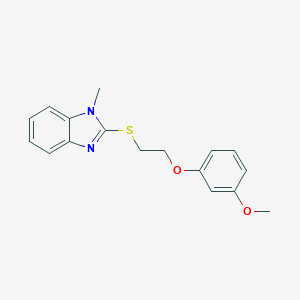 molecular formula C17H18N2O2S B368434 2-{[2-(3-methoxyphenoxy)ethyl]sulfanyl}-1-methyl-1H-benzimidazole CAS No. 943106-81-8