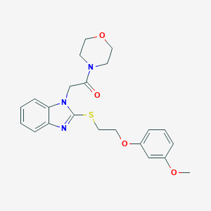 molecular formula C22H25N3O4S B368436 2-{2-[2-(3-Methoxyphenoxy)ethylthio]benzimidazolyl}-1-morpholin-4-ylethan-1-on e CAS No. 920116-17-2