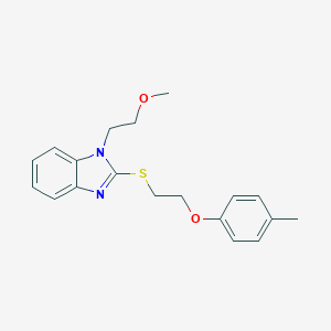 molecular formula C19H22N2O2S B368437 1-{2-[1-(2-Methoxyethyl)benzimidazol-2-ylthio]ethoxy}-4-methylbenzene CAS No. 943107-37-7