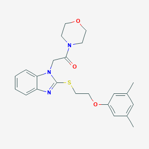 molecular formula C23H27N3O3S B368438 2-(2-((2-(3,5-dimethylphenoxy)ethyl)thio)-1H-benzo[d]imidazol-1-yl)-1-morpholinoethanone CAS No. 919974-82-6