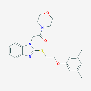 molecular formula C23H27N3O3S B368438 1-morfolinoetanona, 2-(2-((2-(3,5-dimetilfenoxi)etil)tio)-1H-benzo[d]imidazol-1-il)- CAS No. 919974-82-6