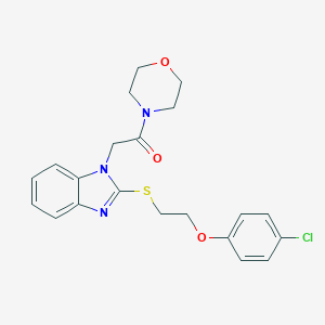 molecular formula C21H22ClN3O3S B368440 2-{2-[2-(4-Chlorophenoxy)ethylthio]benzimidazolyl}-1-morpholin-4-ylethan-1-one CAS No. 919975-06-7